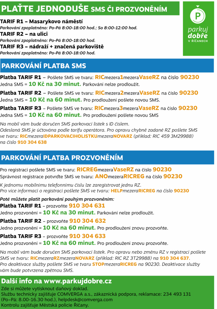 Platby parkování Říčany